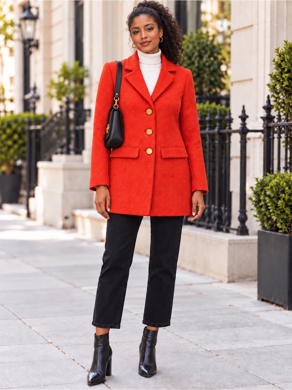 Tory Burch Castleton Peacot With Gold Buttons And Pockets XS